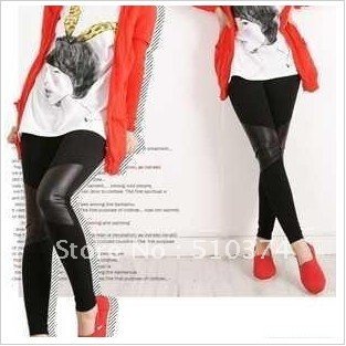 New Fashion Knitting Black Gray Leather in knee Legging Ladies' Leggings Shiny Pants Tights FREE SHIPPING & Wholesale 2PC/LOT