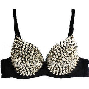 New Fashion knitting Bra Women Party Disco All-over Spike Stud Design Bra Metallic Punk Dance Bra good Quality 1PC/LOT