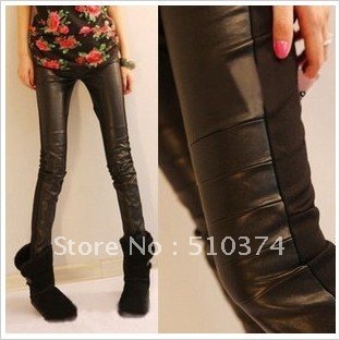 New Fashion knitting LG-003 leggings Front Leather back Cotton Knitted flexible pants women Wholesale & Retail 1PC/LOT