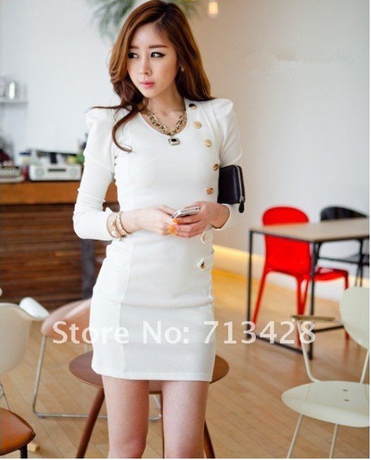 new fashion Ladies Sexy long sleeve o-neck dress,slim button decorate dresses free shipping C0063