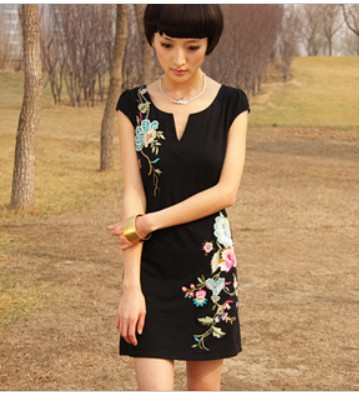 new fashion national trend embroidered combed cotton one-piece dress lactophrys