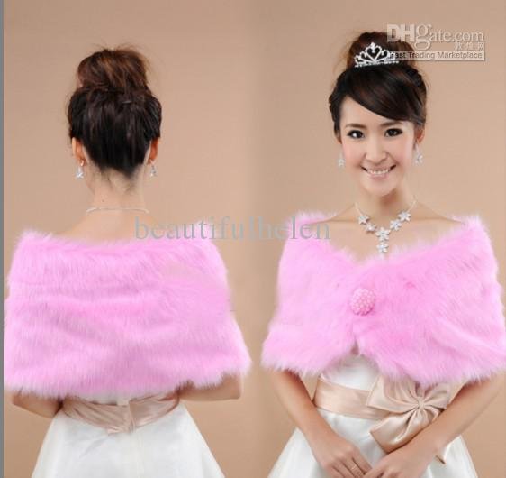 New Fashion Pink and White Fur Bridal Wrap Shrug Elegant Bridal Shawl Jacket