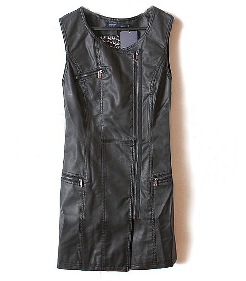 New fashion PU leather skirt zipper Slim Tank Dress Black,Blue S,M,L #3974