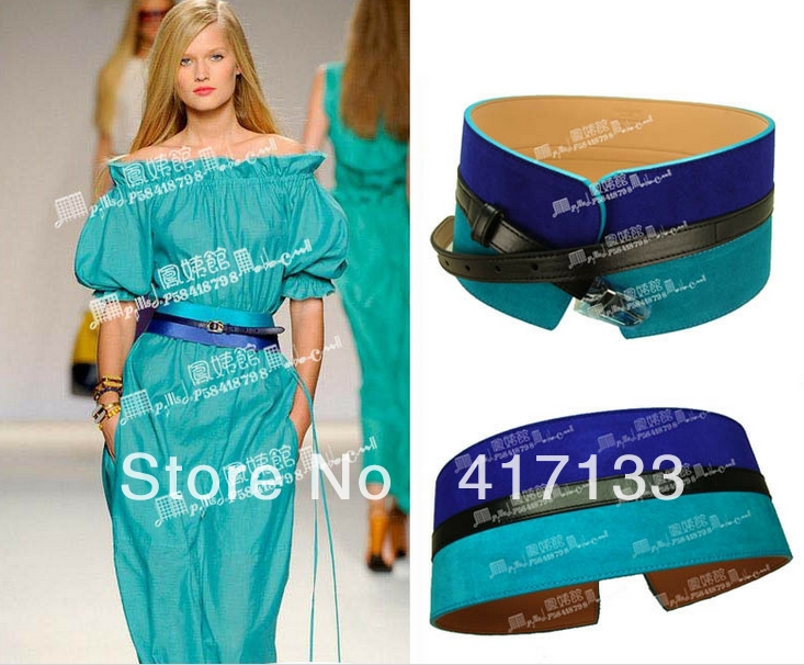 New Fashion Retro Faux Leather Women Belt Two color Splicing belt  free shipping PJ038