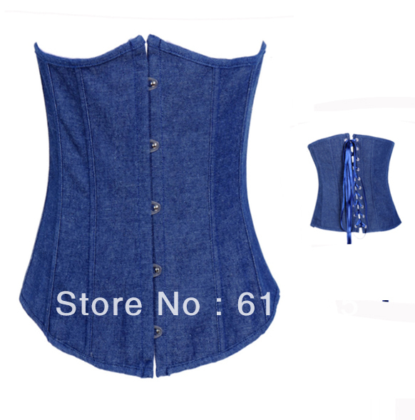 New fashion Sexy blue jeans underbust cincher  Lace up boned Corset Bustier  +G-string  factory supplier S-2XL