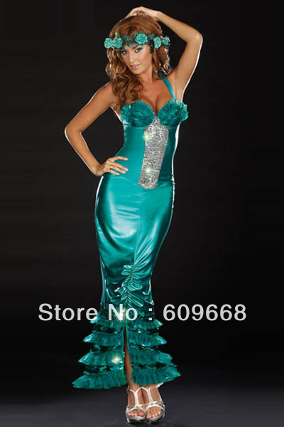new fashion sexy womens blue sea siren costume deluxe costume gown evening party prom dress 1323