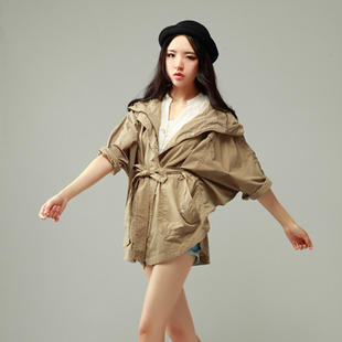 New Fashion Spring leshop tooling batwing sleeve short trench cloak outerwear female Free shipping