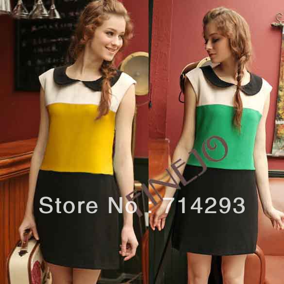 New fashion Stunning Western Pattern Sleeveless Doll Collar Chiffon Tri-color Womens One-piece Mini Dress free shipping 3885