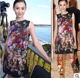 new fashion summer high quality loose oil painting print elegant tank dress hot sale
