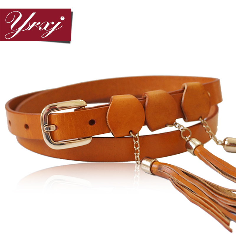 New fashion tassel decoration genuine leather vintage women's thin belt genuine leather strap Women bj026