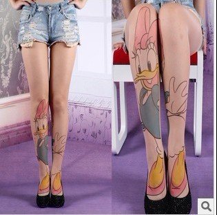 New fashion Tattoo Stockings /Beige Leggings /Lace Socks /Cute Cats Style as Gift with Donald Duck pattern#8013