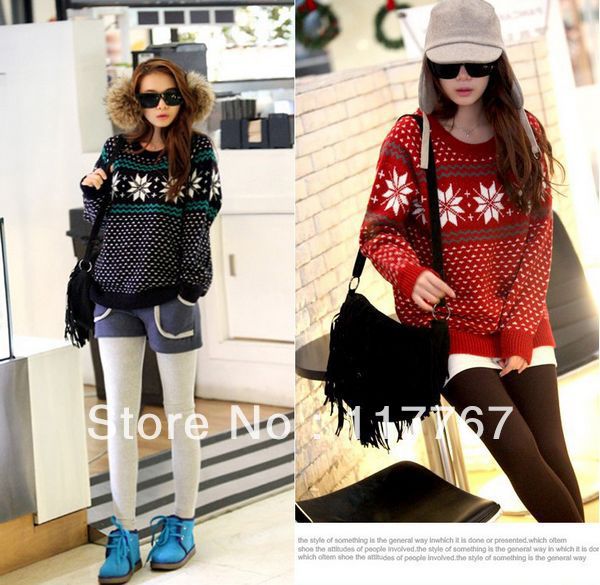 New Fashion Warm XMAS Crew Neck Snowflake Pattern Pullover Sweater Cardigan Free Shipping 650403-650404