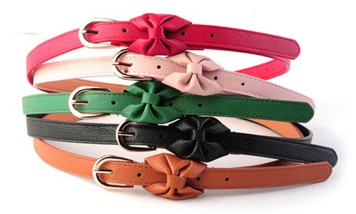 New Fashion Woman's Candy Color Bowknot PU Leather Thin Skinny Waistband Belt,10Pcs/Lot+Free Shipping