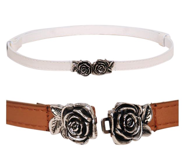 New Fashion Woman's Rose PU leather Thin Belt Cute Free Shipping E664