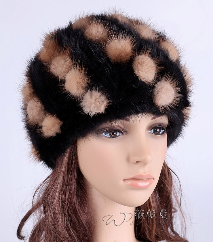 New Fashion Women B14 real knit mink fur 3 color hat cap