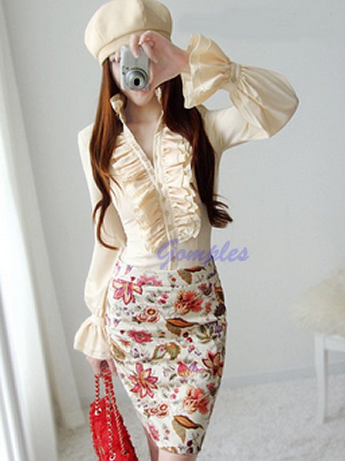 New Fashion Women Elegant Victorian Style Ruffle Flounce Tops Lady  Blouse Shirt 4 Colors Free Shipping