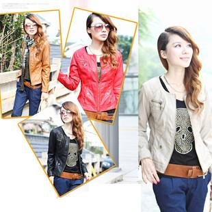 New Fashion Women Faux Leather;Zip-Up,Cropped PU Leather Jacket, Biker Jacket