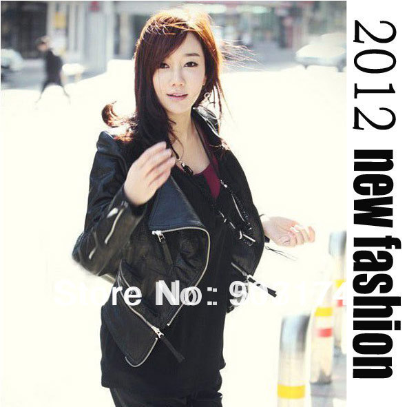 New fashion women jacket Slim temperament Korea 2012 new style PU leather jacket in autumn