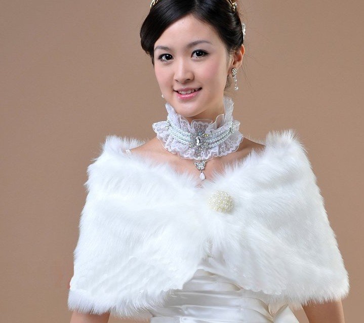 new fashion women ladies bridal wedding dress Artificial faux fur shawl cape Pearl button wrap