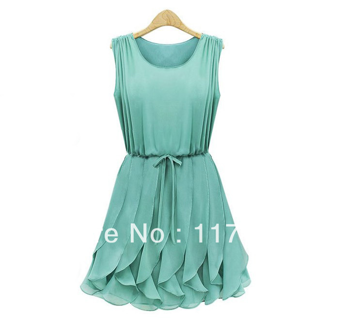 New Fashion Women Lady Elegant Mint Green Sleeveless Chiffon Dress Sundress 650975-650977