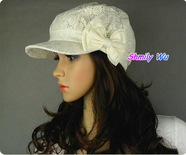 New fashion  Women Lovely Sun Hat 100% Cotton Comely Beach Hats Bow Knot Sunbonnet Cap Free shipping