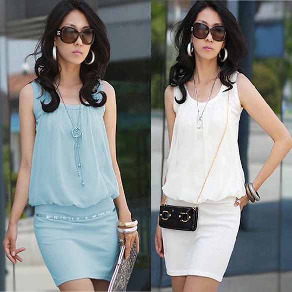 New Fashion Women's Causal  Chic Tunic Chiffon Crewneck Jumpsuits & Rompers Black, White, Blue, Pink Free Shipping #205