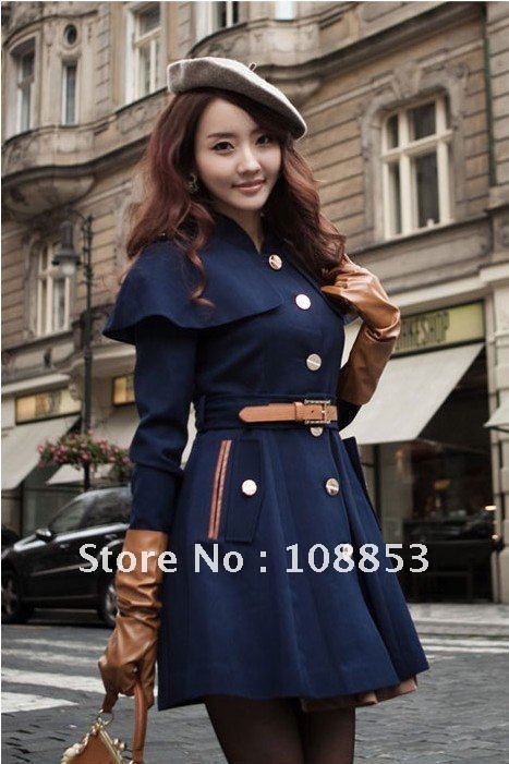 New Fashion Women's Double-Breasted Trench Coat Long Jacket Cape Ponchos Outerwear With Belt Free Shipping CMO-0001