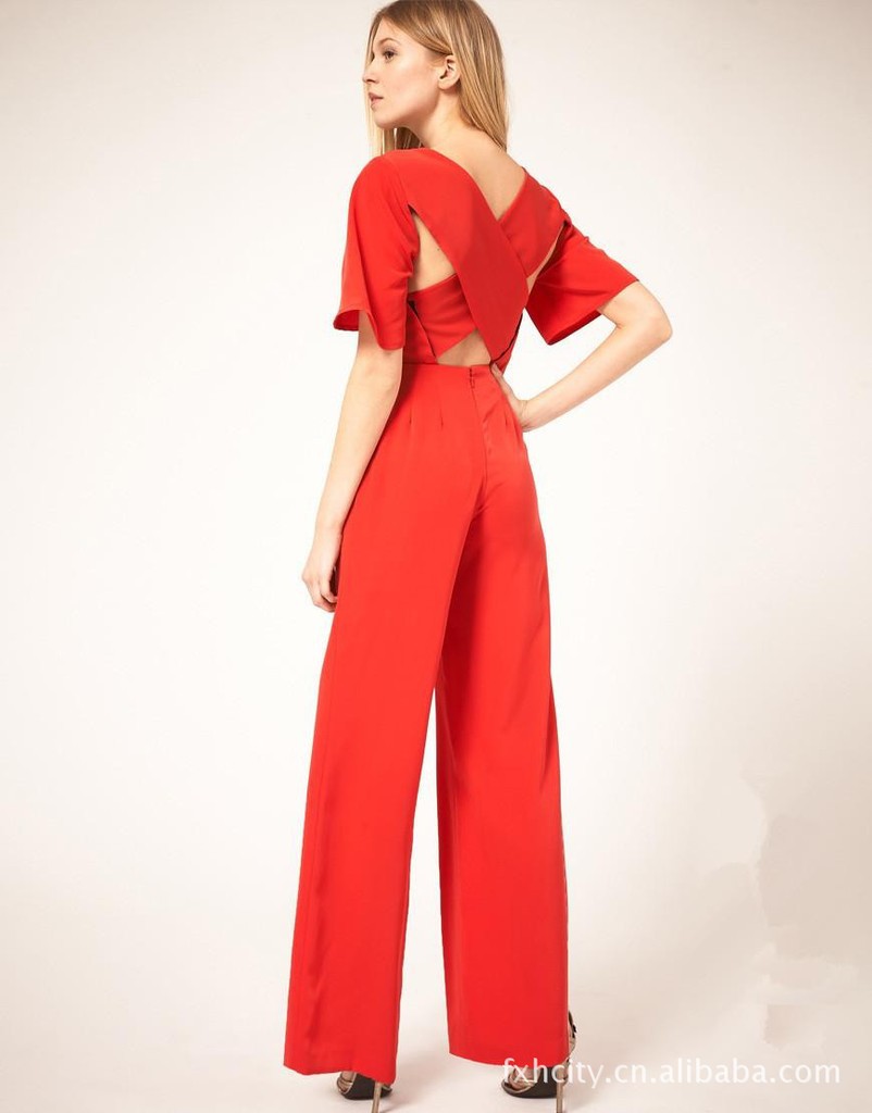 new fashion women's ladies' sexy cross solid color loose jumpsuit S M L Free Shipping