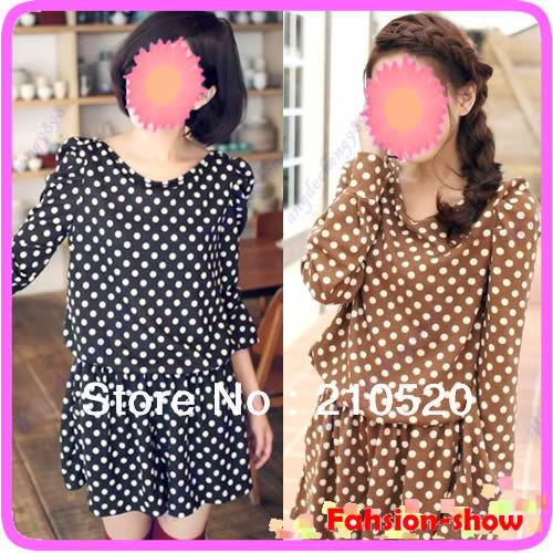 New Fashion Women's Long Sleeve Dots Jumpsuit Elastic Waist Pocket Casual Jumpsuits Rompers 2Colors