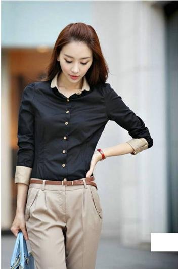 New Fashion Women's Long Sleeve Ladies' Shirt Black/Gray 3 Size Wholesale/Retail Free shipping Y013