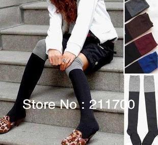 New Fashion Women's Over The Knee Socks Thigh High Sexy Cotton Stockings Thinner 7 Colors for Selection 2 pairs Free shipping