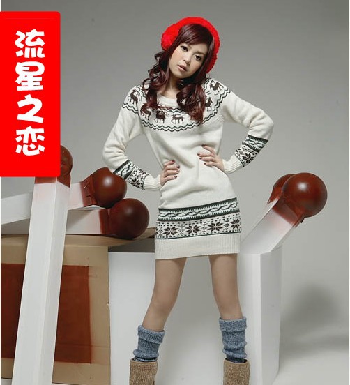 New Fashion Women's Round neck long embroidered sweater dress