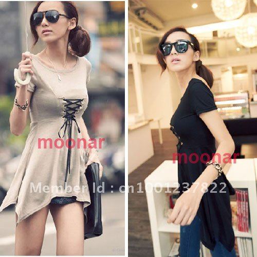 New Fashion Women's  Round Neck Vest Top Shirts Blouse Short Sleeve Mini Dress Casual E0420