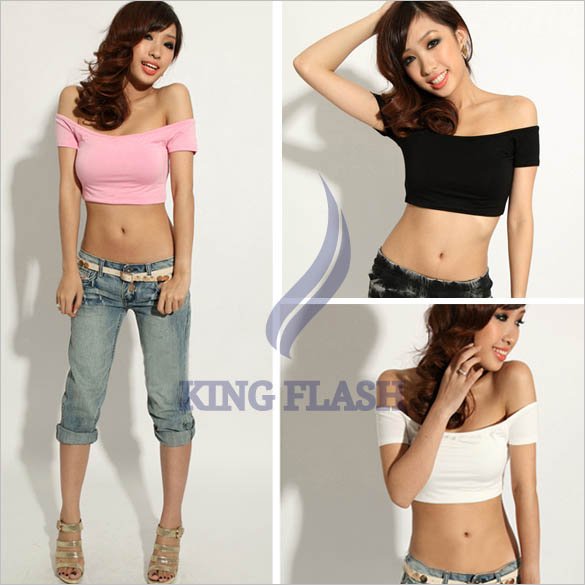 New Fashion Women's Sexy Hip-hop Off Shoulder Midriff-Baring T-Shirt Top free shipping