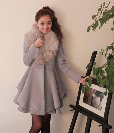 New Fashion Women's Slim Trendy Fur Collar Warm Wool Coat Jacket  Casual Coats M L Gray, Black free shipping