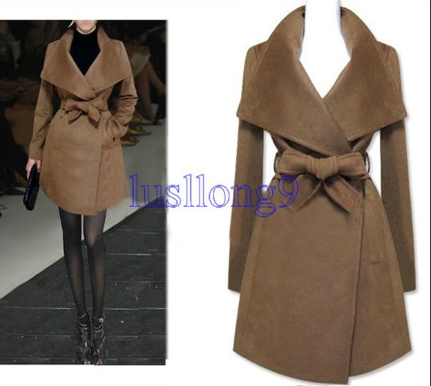 New Fashion Women's Winter Coat Cashmere Blending Wide Trench Lapels Jacket