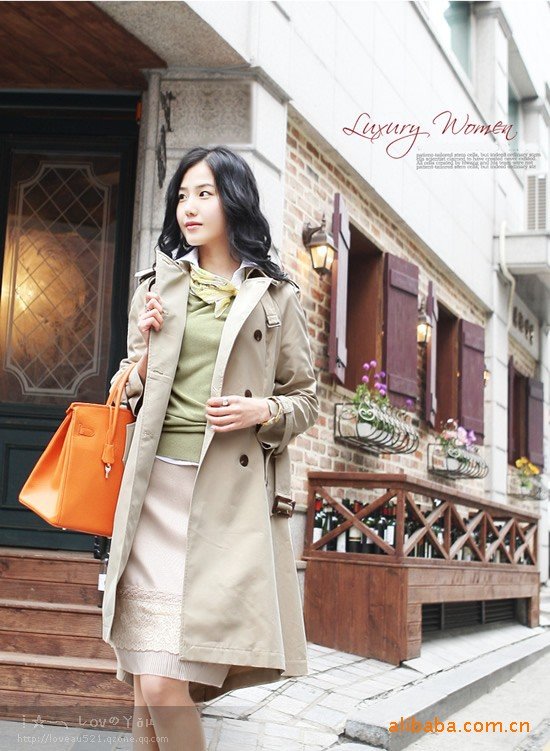 New Fashion Women Slim Double-breasted Trench Coat,Casual jacket Long Outwear + Free Shipping