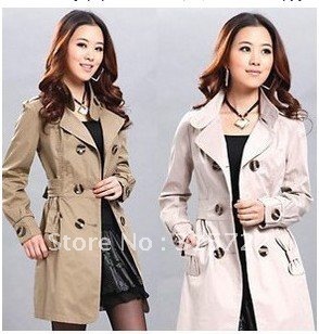 New Fashion Women Slim Double-breasted Trench Coat,Casual  Long Outwear A-002