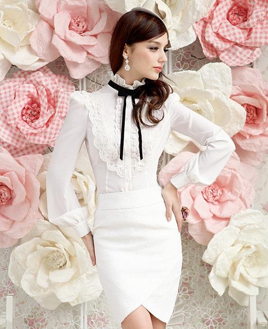 New Fashion Womens' Bubble Long Sleeve Blouse Shirts Noble OL Style Elegant Sexy Bowknot Quality tops Brand Designer