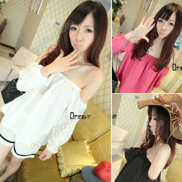 New Fashion Womens Clothing Lady Long Sleeve Off Shoulder Sexy Casual Blouse Tops 3 Color Size M Free Shipping 0741