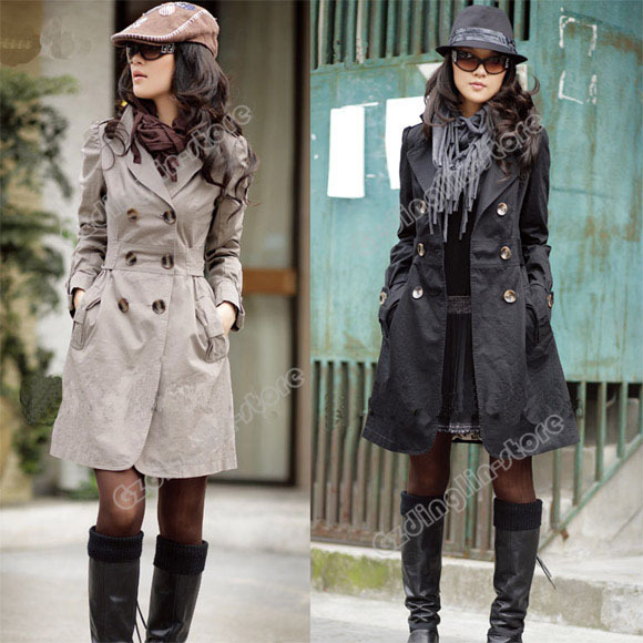 New Fashion Womens Clothing Winter Long Sleeve Slim Fit Trench Double Breasted Overcoat Coat Outwear 3 Colors Free Shipping 0213