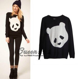 New Fashion Womens' Cute Panda head print  sweater Womens' pullover round neck Sweaters Casual knitwear