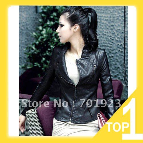 New Fashion Womens Korea Sexy Black Ladies Top leather Jacket Coat Outerwear Fur Clothing (Drop Shipping) Y3590