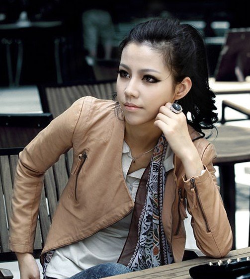 New Fashion Womens Korea Sexy Yellow Ladies Top leather Jacket Coat  Outerwear Leather/denim/wool Motorcycle/biker Jacket 1179E