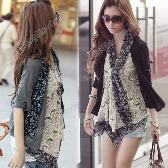 New Fashion Womens Ladies Long Sleeve Chiffon Casual Slim Tops Cardigan Jacket Coat Black Gray Size S Free Shipping 0684