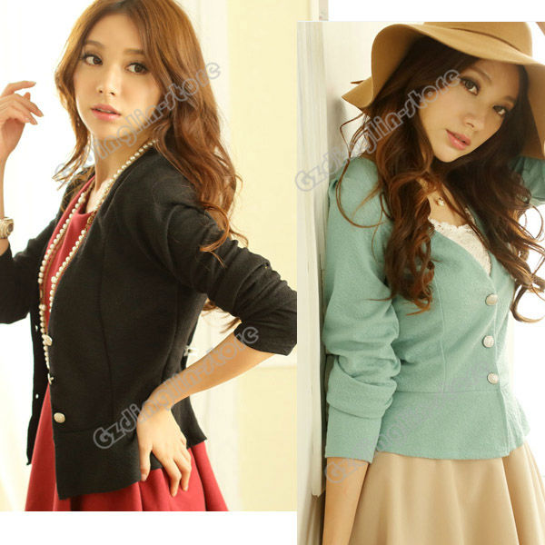 New Fashion Womens Ladies Stylish Long Sleeve V Neck Ruffles Casual Top Short Coat Jacket Outerwear Size S Free Shipping 0144