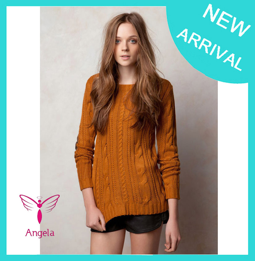New Fashion Womens' vantage patchwork sleeve pullover sweater round neck Elegant slim Casual knitwear quality knitting WS-030