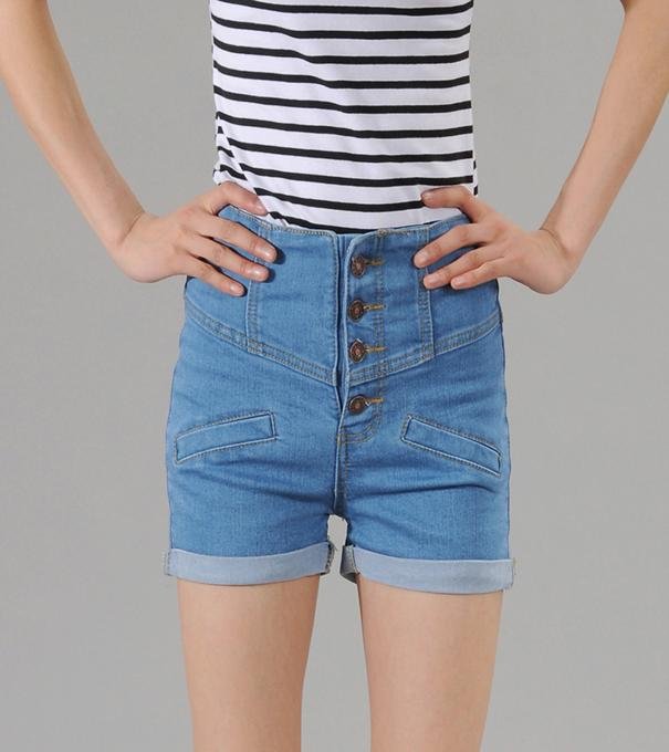 New female paragraph bull-puncher knickers is light color trend platoon to buckle tall waist jeans flanging hot pants