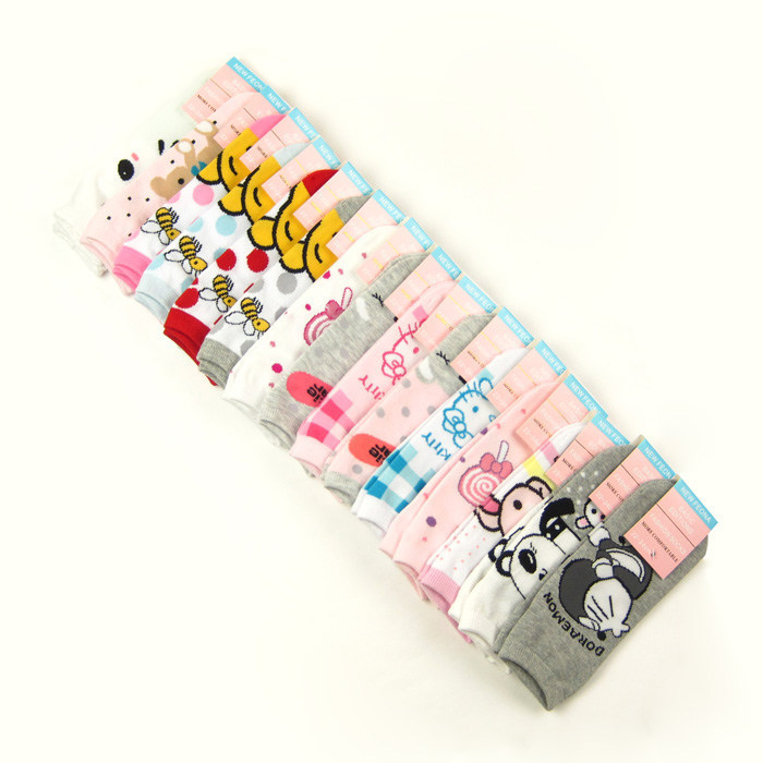 New Feona cartoon women's short  combed cotton invisible sock slippers chromophous (076a1)