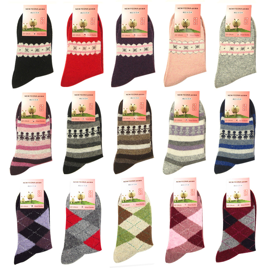 New feona fashion women's wool socks thickening autumn and winter thermal socks chromophous 099